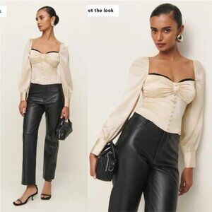 Reformation Ivory Corset Blouse with Black Trim